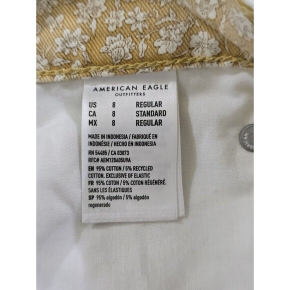 American Eagle AE Jeans 90s Straight  Womens Size 8 Yellow Floral Raw Hem Ankle - Picture 10 of 11